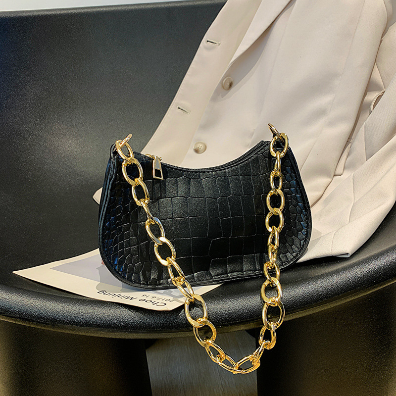 Women Black Shoulder Bag Vintage Handbag Underarm Bag Retro Purse with Buckle Closure