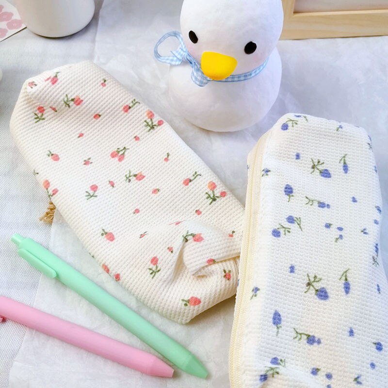 Pastoral Floral Pencil Case Canvas Stationery Zipper Bag Lovely Pen Bags  School Supplies Gift Accessories