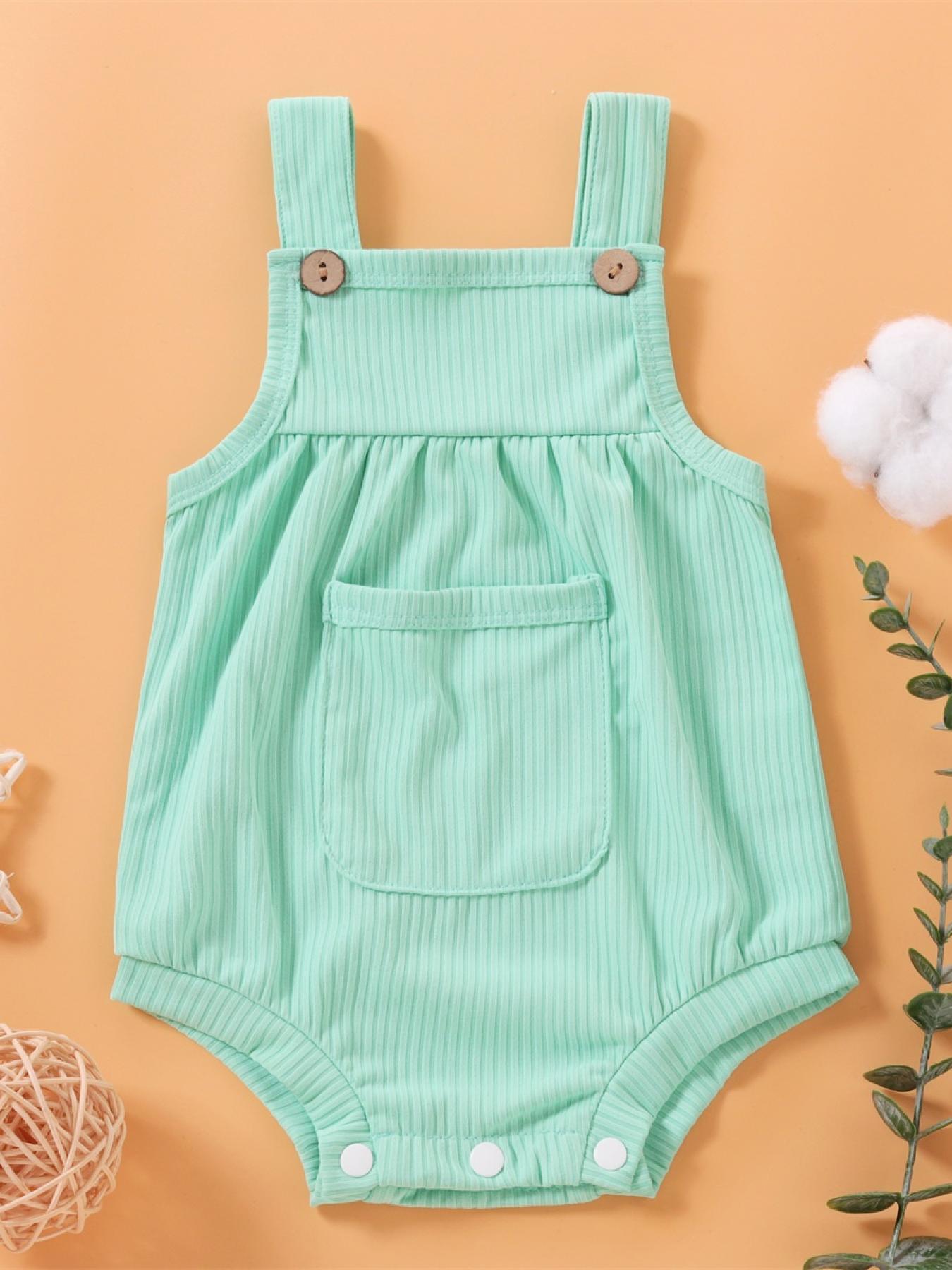 Solid Pocket Decor Sleeveless Baby Jumpsuit Overalls