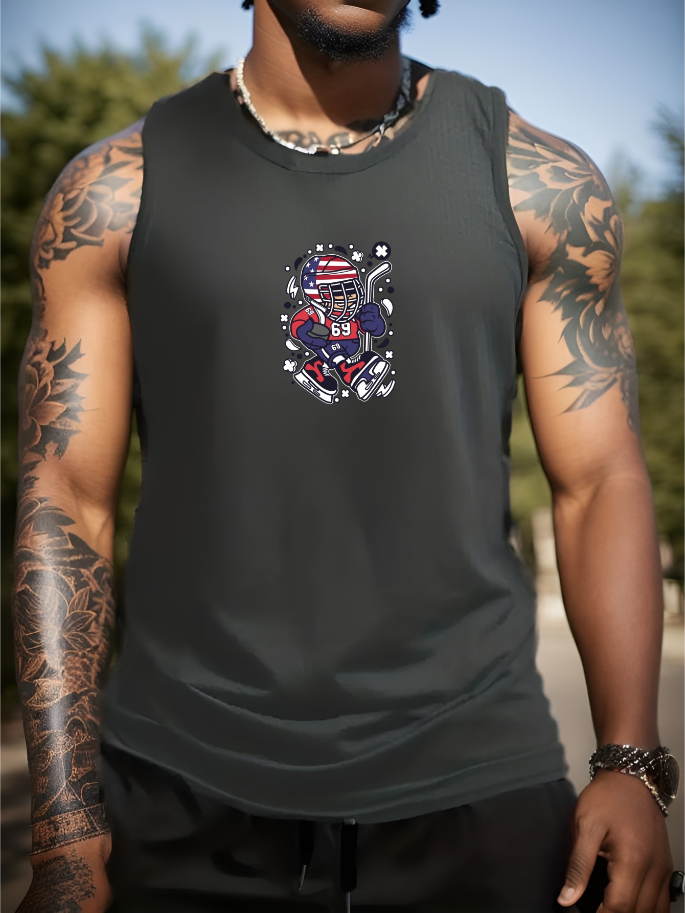 Bear In A Baseball Uniform Pattern Print Men's A Shirts, Casual
