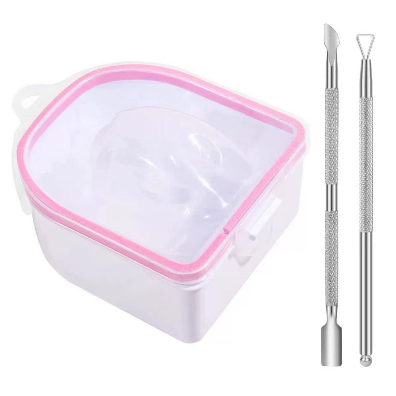 Nail Soaking Bowl, 3pcs Set Remover Manicure Bowl With Triangle Cuticle Peeler And Stainless Steel Cuticle Pusher Nail Art Tool (pink)