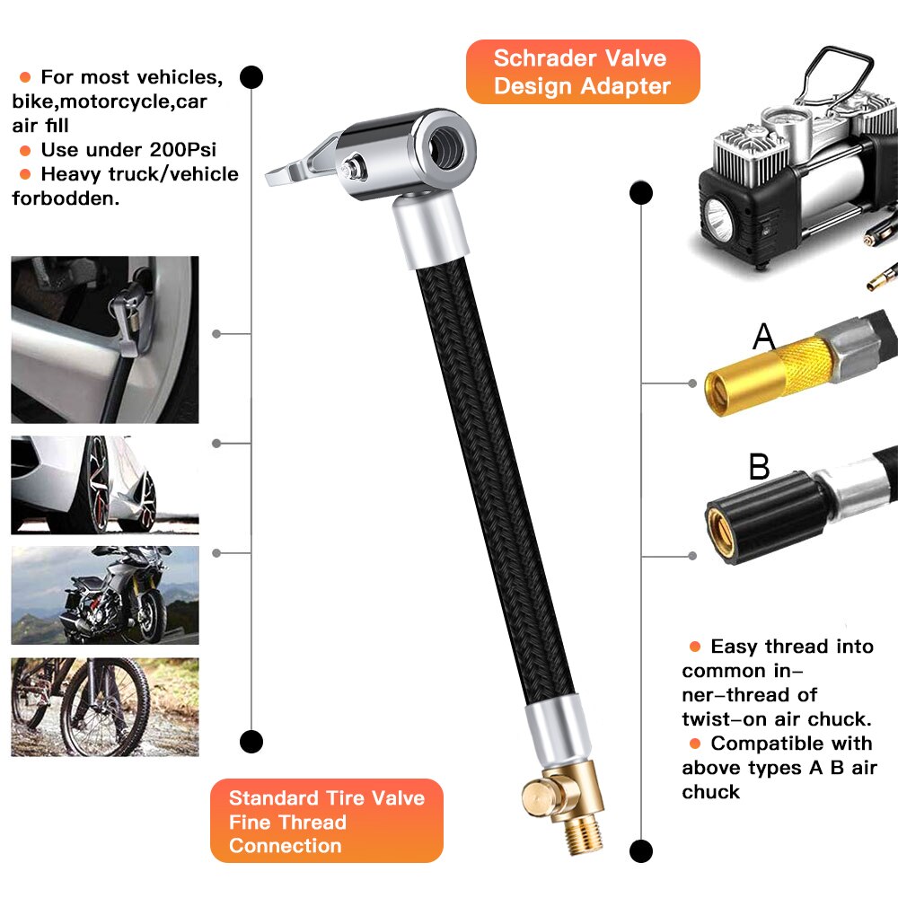 40cm/15,75 Zoll Autoreifenluftinflator Schlauch Aufblasbare Pumpe  Verlängerungsrohr Adapter Twist Tyre Air Connection Locking Air Chuck Bike