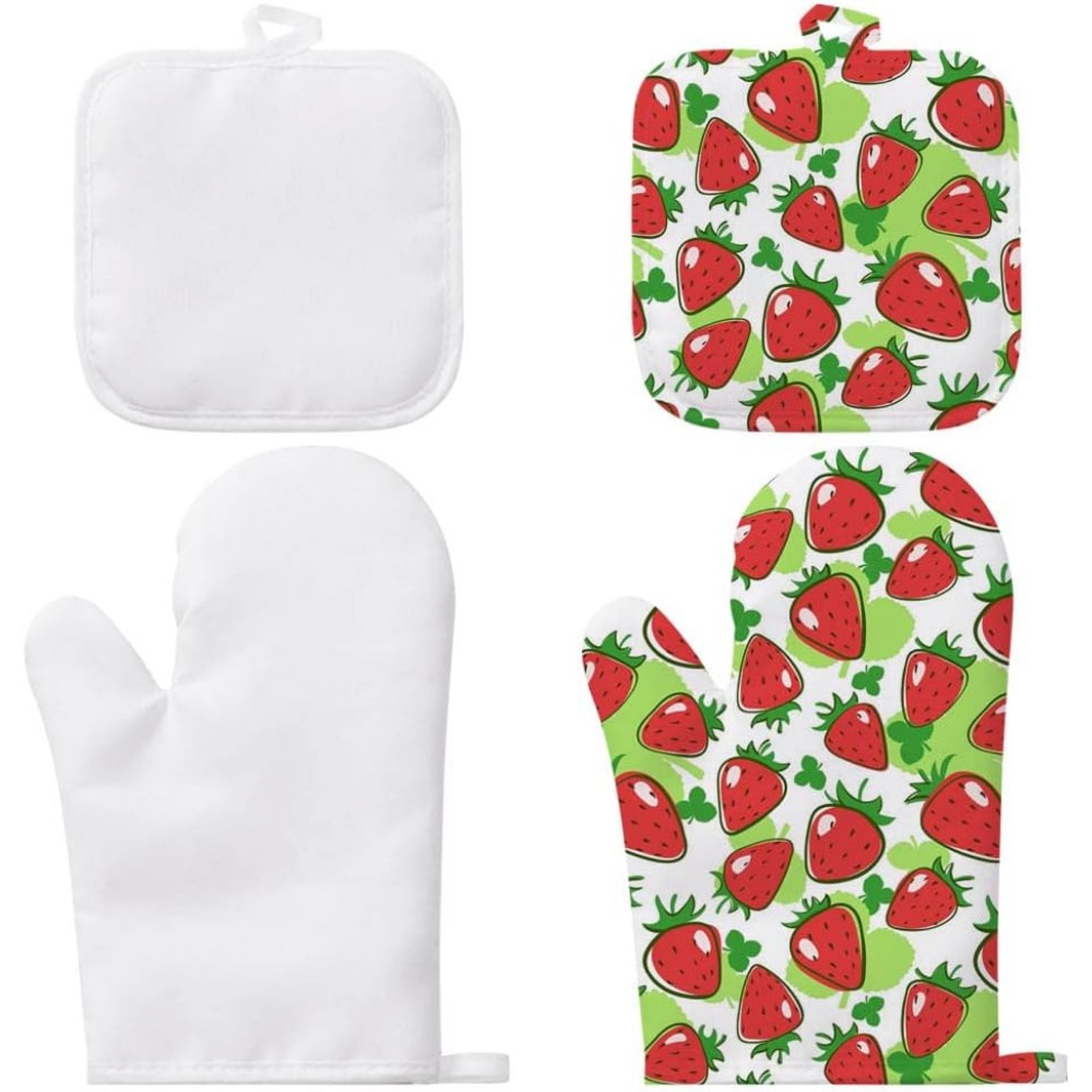 Cute Strawberry 4pcs Oven Mitts and Pot Holders Sets Heat