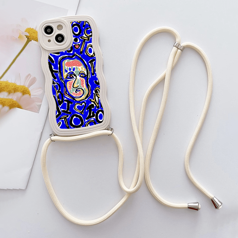 Phone Case With Lanyard Dark Blue Ghost Face Graphic Phone Case