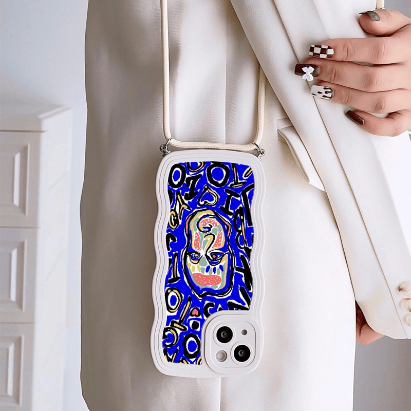 Phone Case With Lanyard Dark Blue Ghost Face Graphic Phone Case