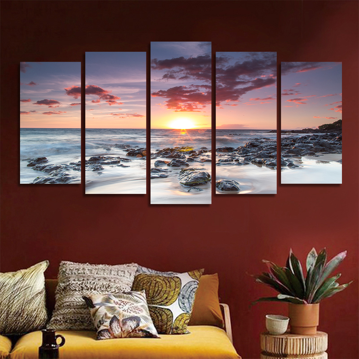 3 Pezzi/set Moderni Stampe Tela Poster, Tramonto Sulloceano