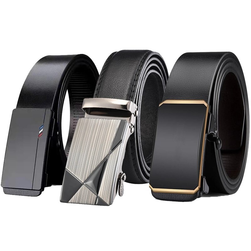 High Quality Casual Brown Genuine Leather Mens Belts Gold Black Automatic  Buckles Ratchet Dress Jeans Pants Waist Straps Formal