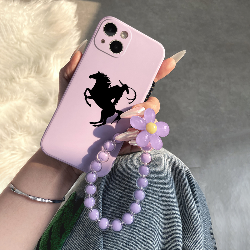 

Phone Case With Lanyard Black Horse Pattern Phone Case For Iphone 11 14 13 12 Pro Max Xr Xs 7 8 6 Plus Mini