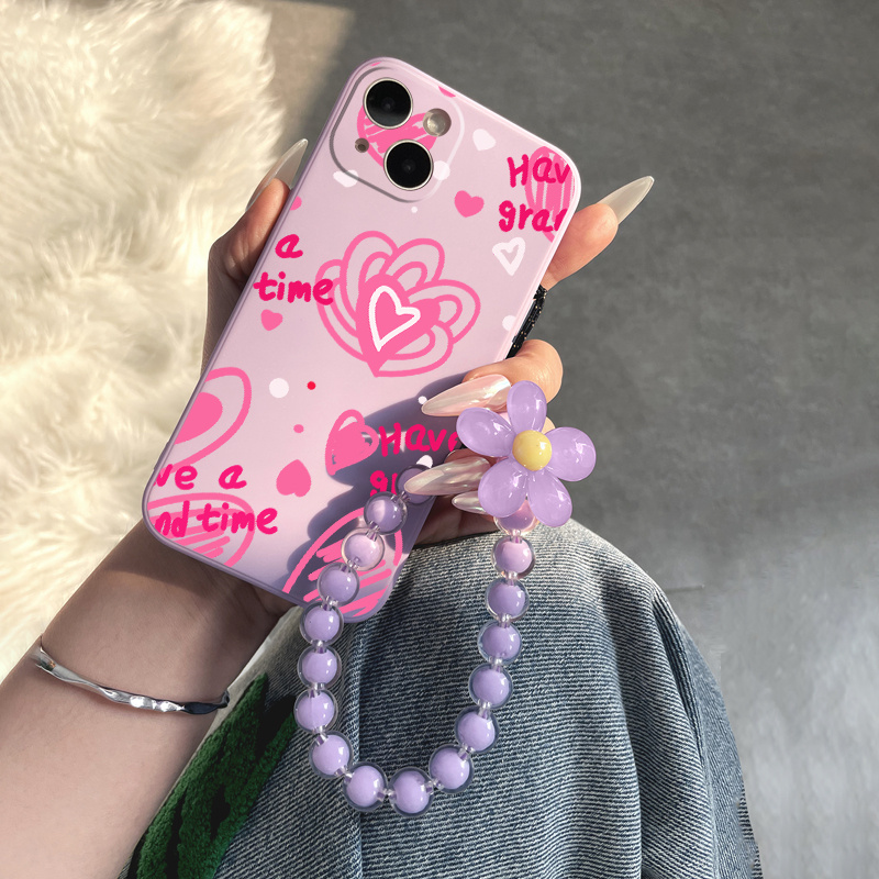 

Phone Case With Lanyard Pink Heart Pattern Phone Case For 11 14 13 12 Pro Max Xr Xs 7 8 6 Plus Mini Luxury Cover Anti-fingerprint Fall Car Shockproof Compatible Bumper Graphic Purple Phone Cases