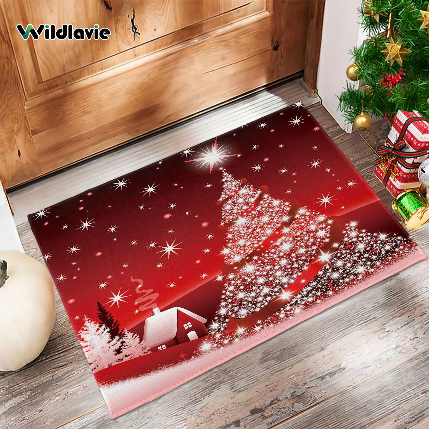 YACANNA Fußmatte für Innen Außen Waschbare Weihnachten rot kariert rot Auto  Fußmatte Badezimmermatte Willkommensmatten Wohnkultur Matten für