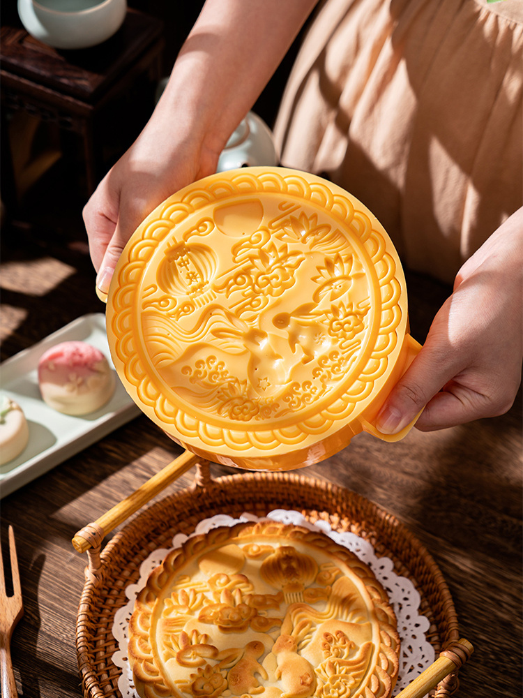 1pc moon cake mold chinese   autumn festival cookie stamp kitchen supplies moon rabbit shape 500g mooncake moulds multi purpose reusable festival cookie decorate tool details 4