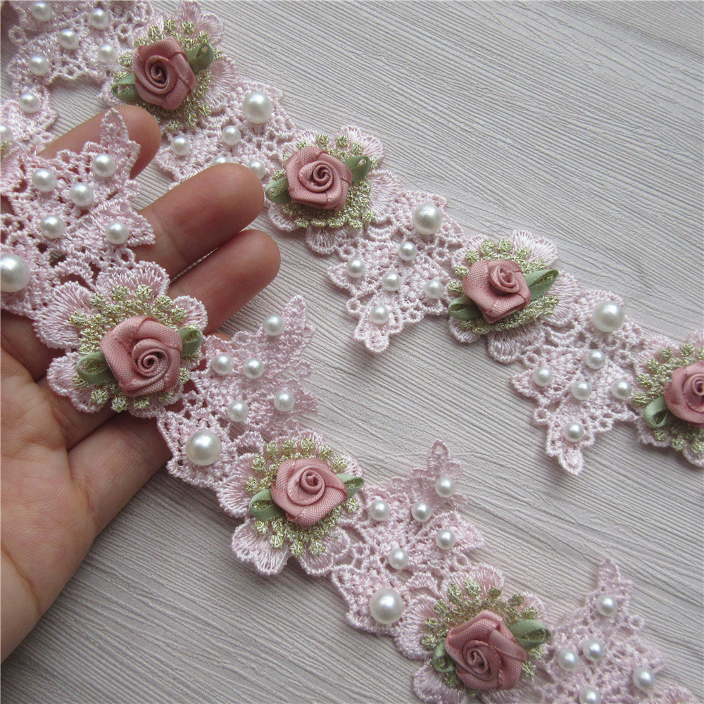 1 Yard Pearl Rose Flowers Golden Lace Trim Embroidered Lace - Temu