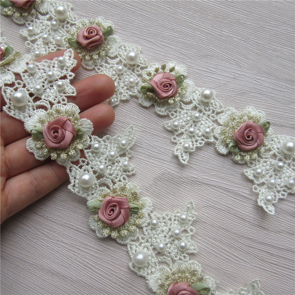 1 Yard Pearl Rose Flowers Golden Lace Trim Embroidered Lace - Temu