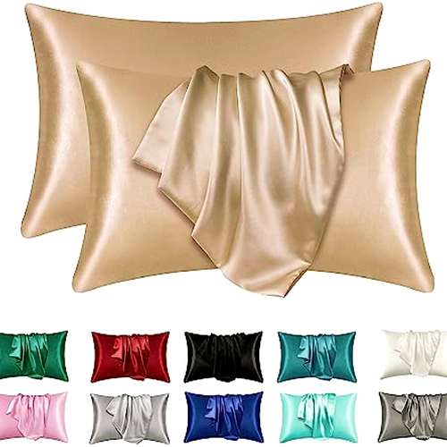 2pcs Polyester Pillowcase For Skin And Hair (Without Core), Satin Pillow Cases Soft Breathable Smooth Cooling Pillow Covers For Sleeping
