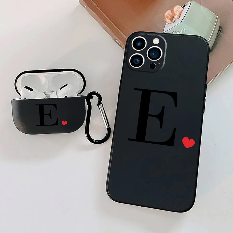 

1pc Earphone Case For Airpods Pro & 1pc Phone Case With Letter E And Little Red Heart Graphic For Iphone 11 14 13 12 Pro Max Xr Xs 7 8 Plus