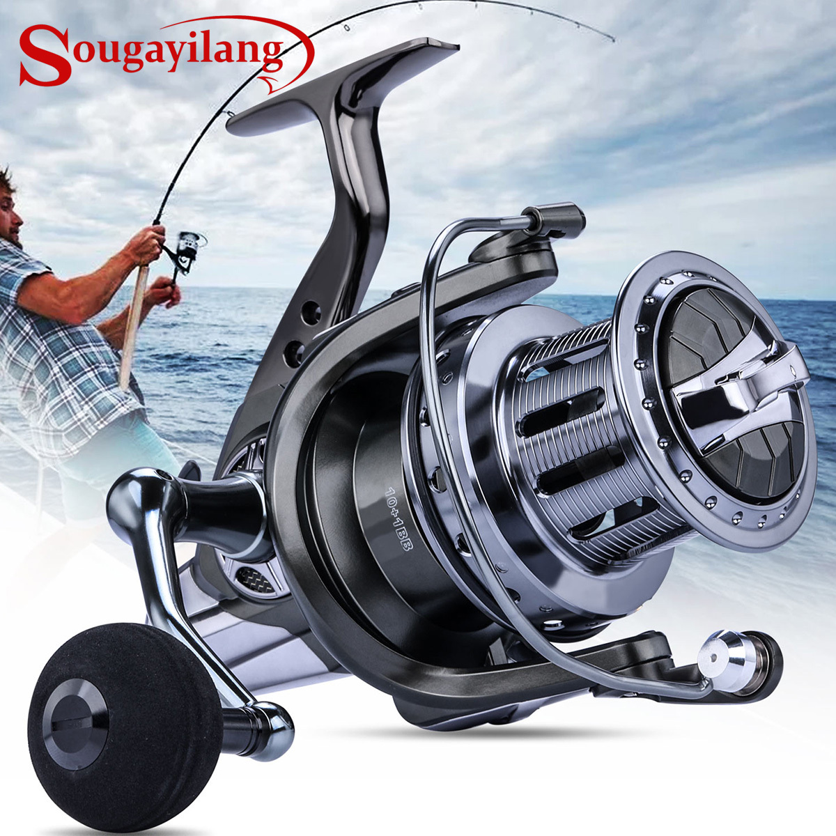 Sougayilang 10000 Series Saltwater Fishing Reel, Long Cast 4.7:1 Gear Ratio  10+1BB Metal Big Spinning Reel Max Drag 44lbs/20kg, Fishing Tackle