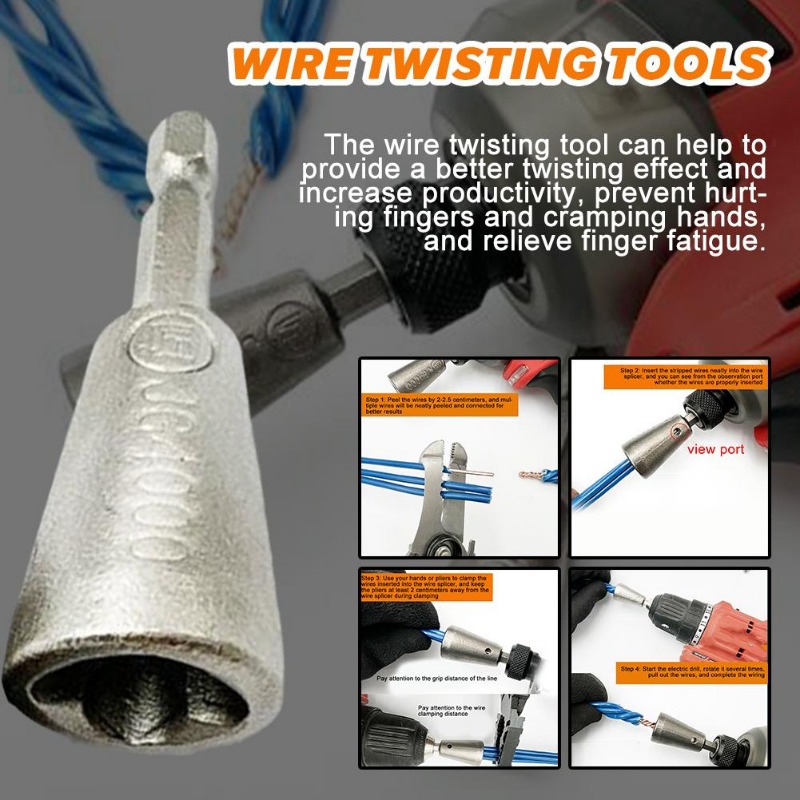 6mm Wire Twisting Tools Electrician Twister Hexagonal Quickly Twister 1.5-6  Square 2-6 Way Twister Wire For Power Drill Drivers
