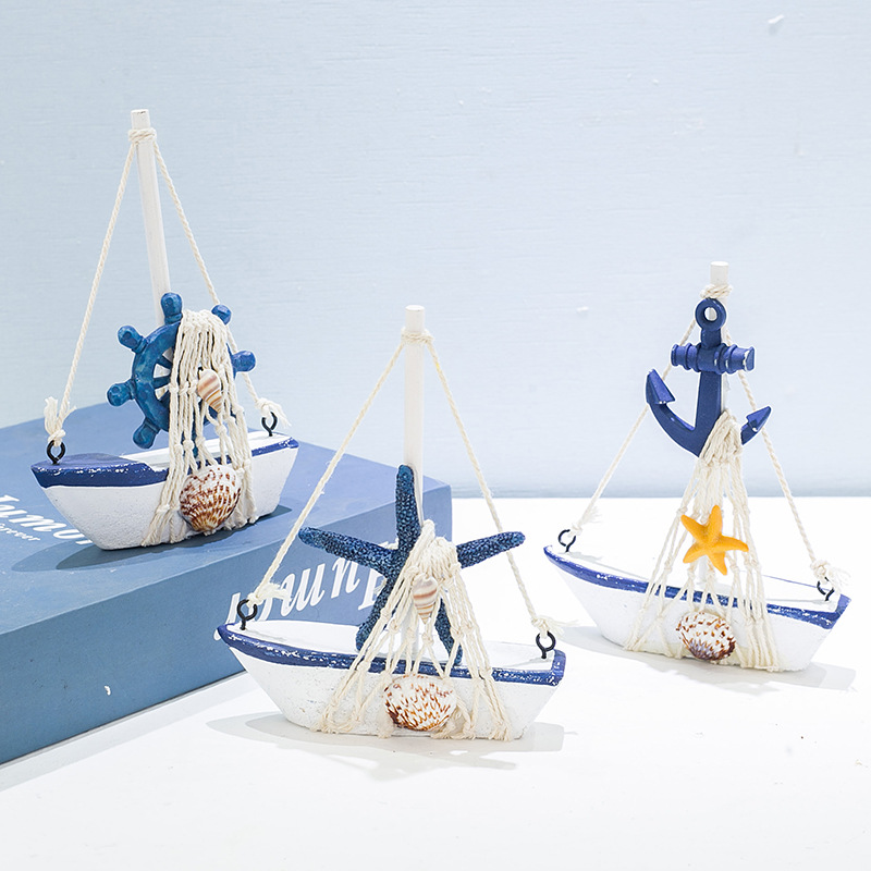 Mini Boating Wooden Boat Model Miniature Landscape Ornaments