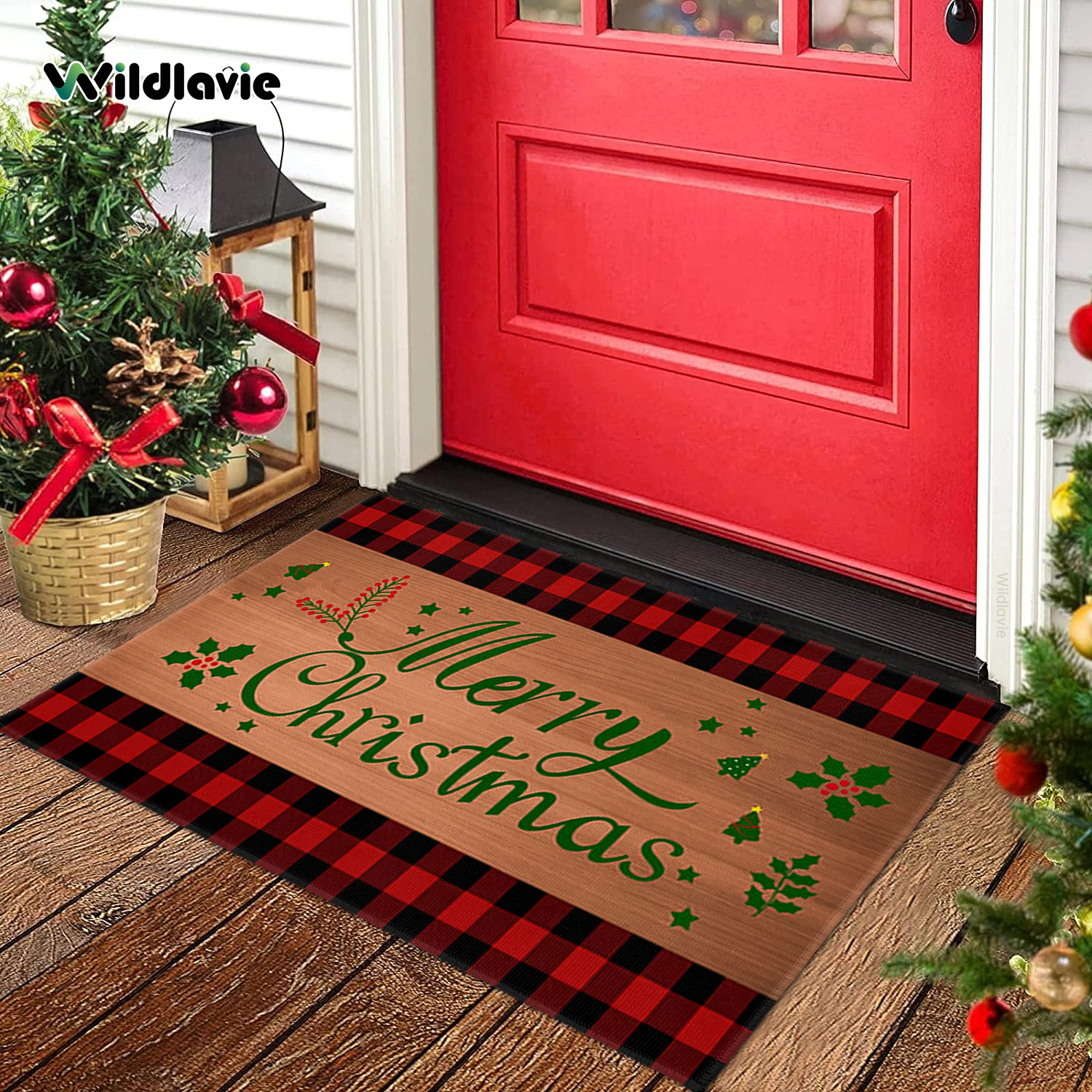 Christmas Door Mat Outdoor for Front Door Decorations , Red
