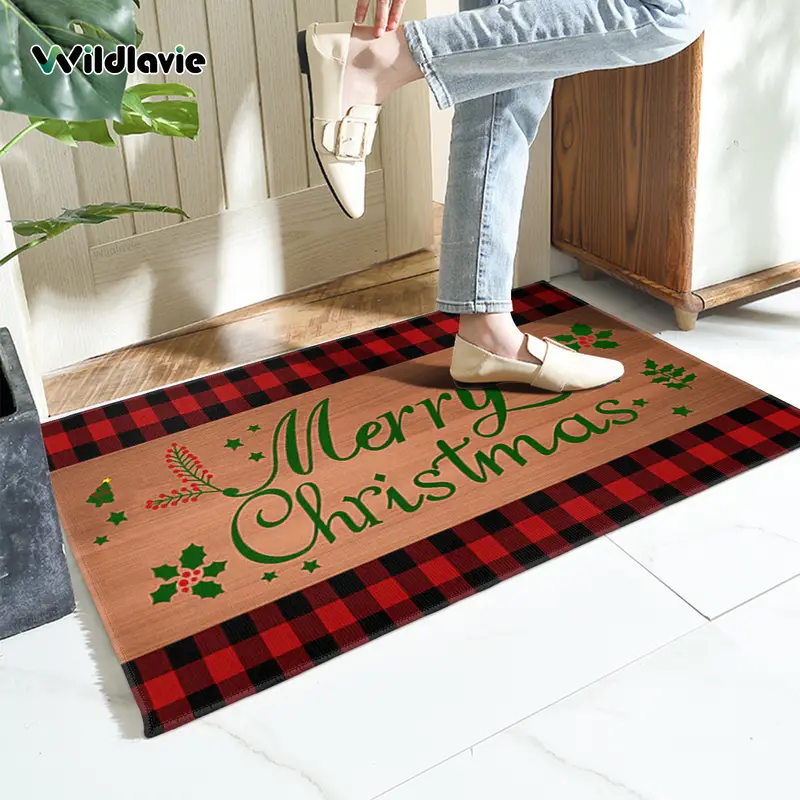 Merry Christmas Winter Red Black Plaid Front Door Mats - Temu Germany