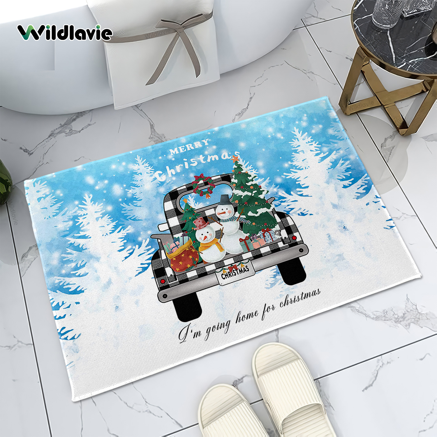 Merry Christmas Door Mat, Entryway Rugs Non-slip Durable Bath Mat For Home  Rv, Truck With Tree Snowman Present Snow Scene Carpet - Temu