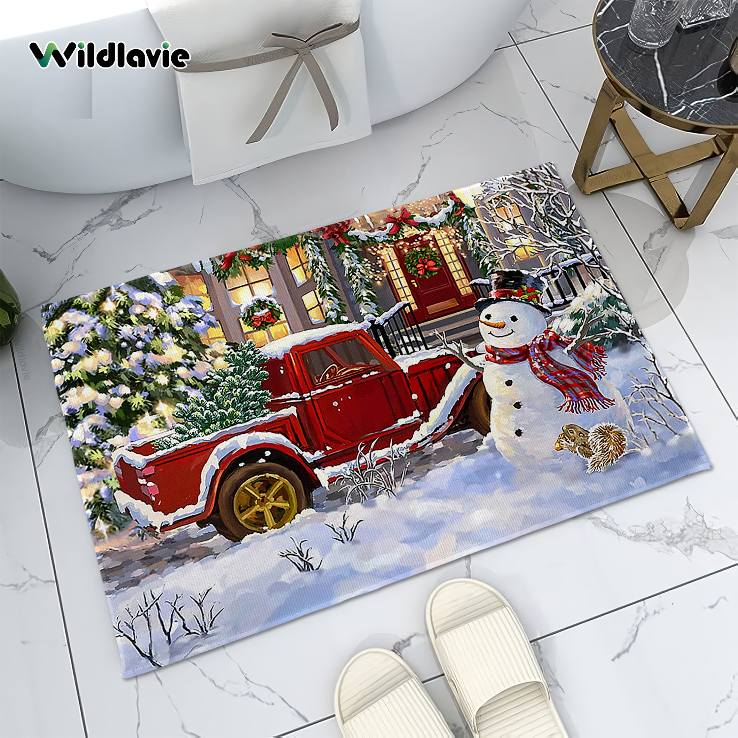 Christmas Mats for Front Door Cute Snowman Xmas Tree Truck Indoor