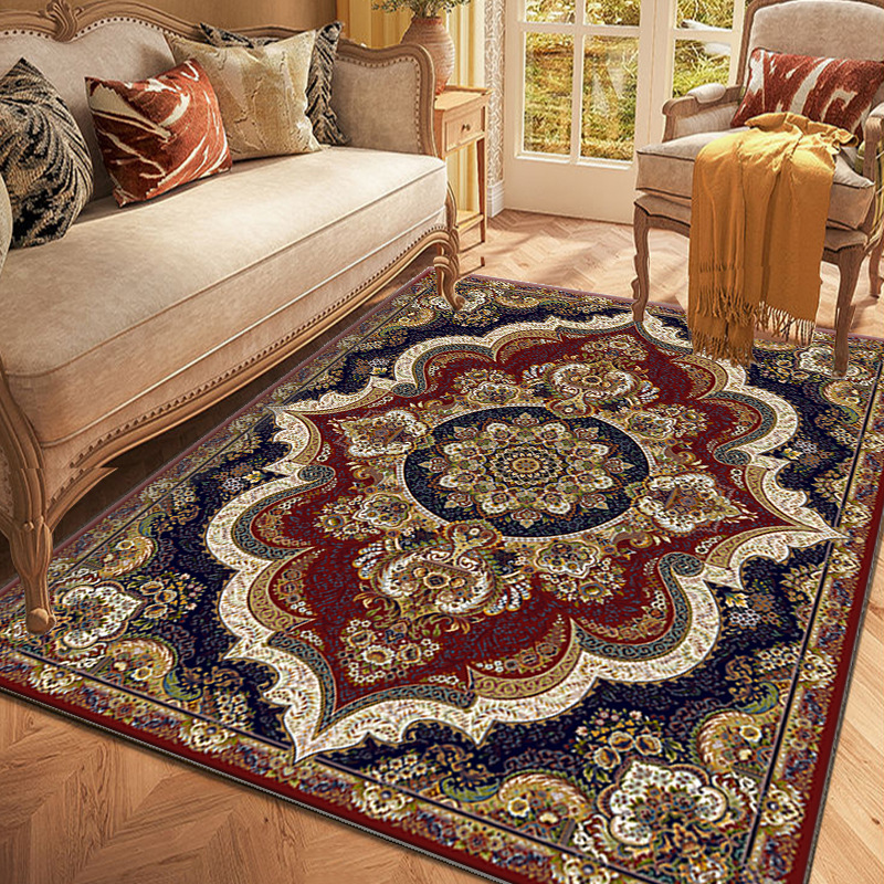Red Navy Persian Style Traditional Rug Non Slip Machine Washable