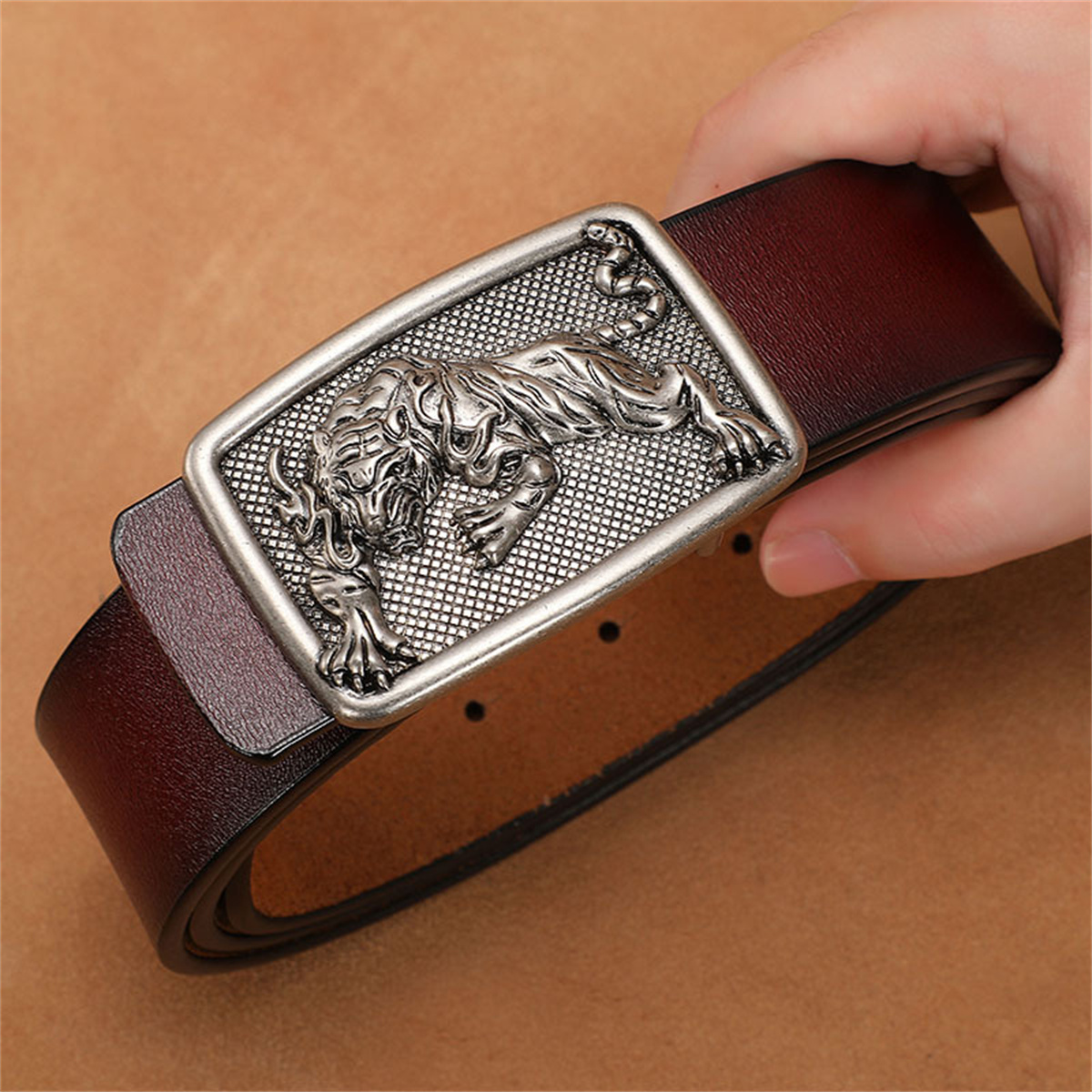 Men's Smooth Leather Belt/2 Logo Buckle Gift Set