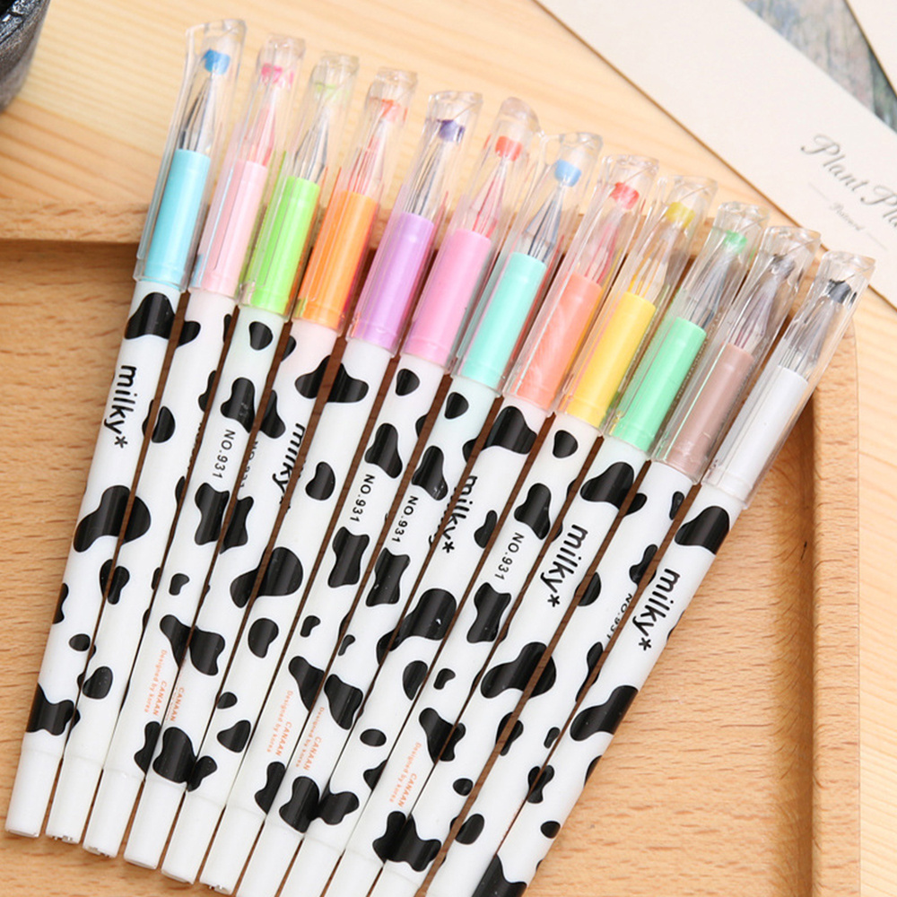 Colorful Diamond Cute Milky Kawaii Cow Design Gel Pens For - Temu