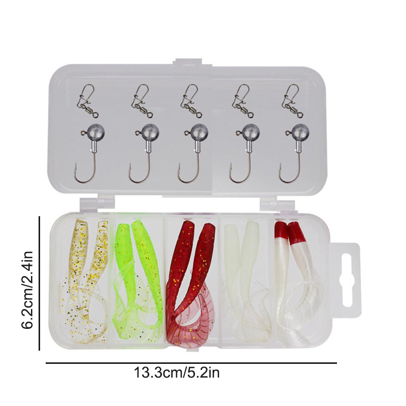21pcs/26pcs Artificial Rolled Tail Worm Soft Baits & Round Lead Sinker Hook  & Swivel Ring Set, 7cm-2.0g/2.76inch-0.07oz, Fishing Tackle Accessories