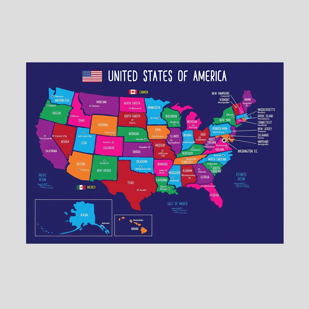 Canvas Poster Modern Art Map Usa 50 States Capitals Canvas - Temu