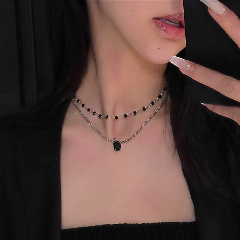 

Black Color Double Layer Beads Necklace Gift Gothic Necklace Collar Neck Jewelry