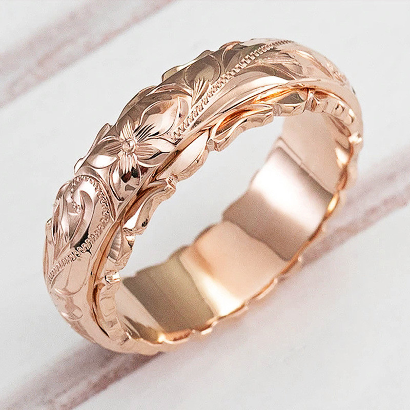 

Exquisite Band Ring 14k Plated Carved Flower On The Surface / Silvery / Rosy Just Pick 1 Match Daily Outfits