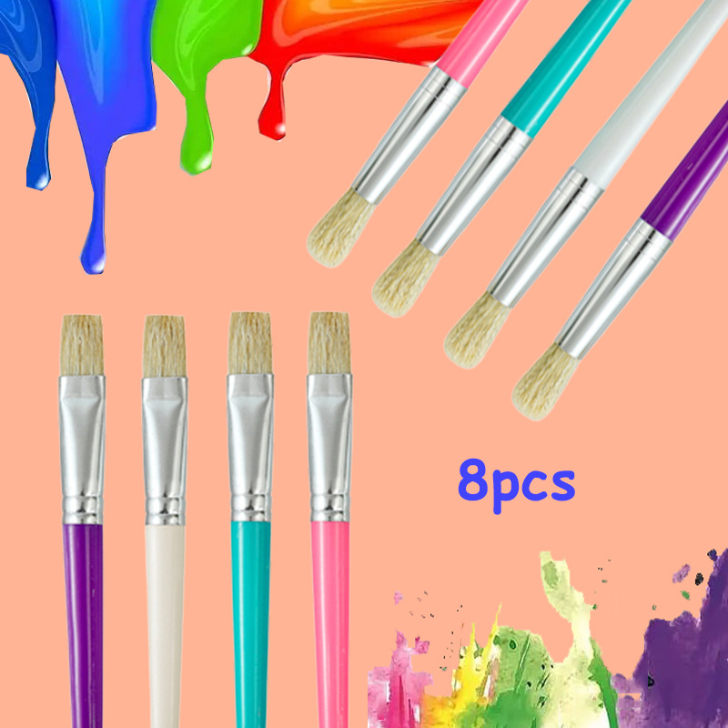Kids Paint Brushes, 8pcs Children Paint Brushes Round And Flat , Colorful  Paint Brushes For Children Toddlers Beginners