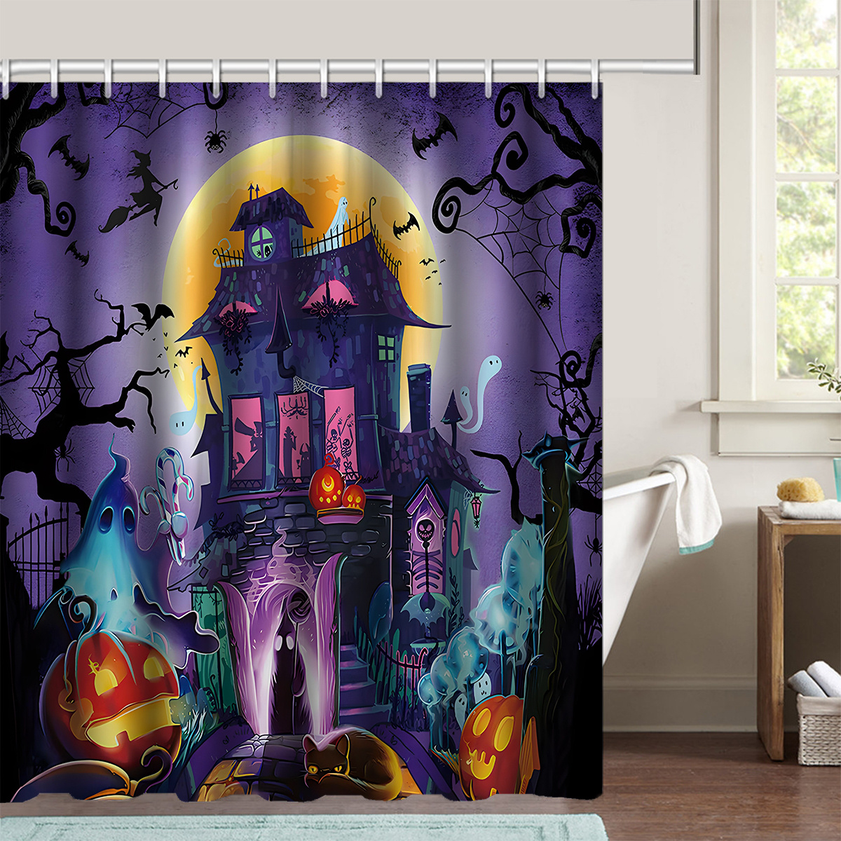 Purple Bat Bath Mat Cute Halloween Bath Mat Spooky Bathroom 