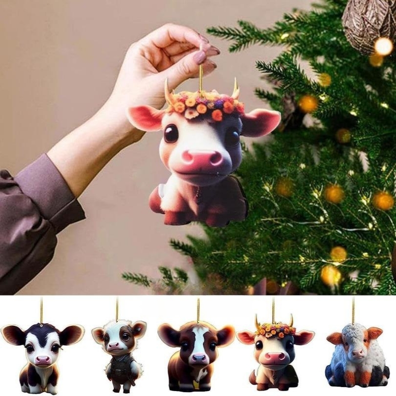 Niedliche Karikatur Kuh Auto Anhänger Weihnachtsbaum Kuh Ornament