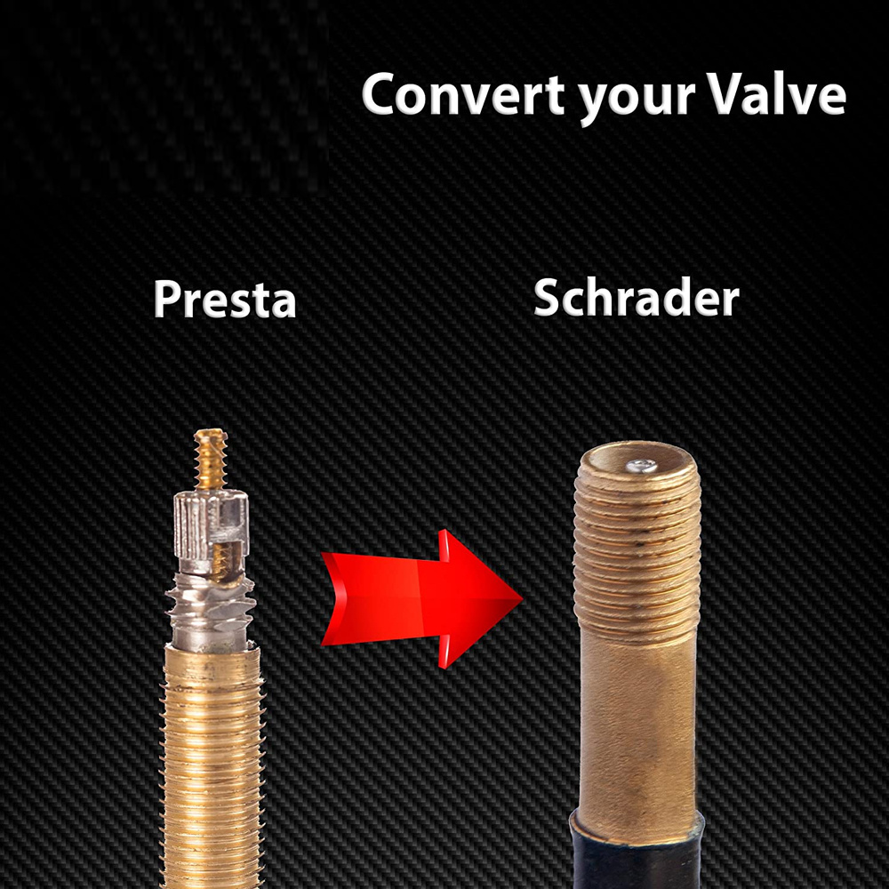 Adaptateur pour valve Presta en laiton (lot de 5 + 10 bouchons) -  Convertissez Presta en Schrader pour les vélos, e-bikes, et e-scooters -  gonflez les pneus à l'aide d'une pompe standard