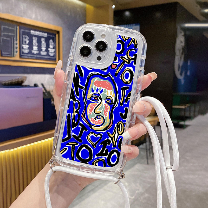 Phone Case With Lanyard Dark Blue Ghost Face Graphic Phone Case