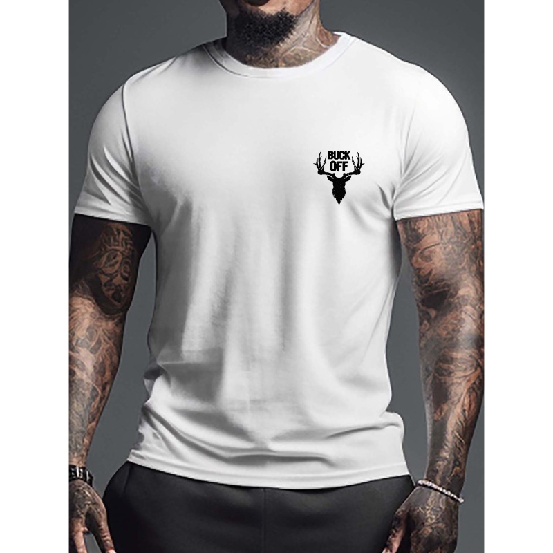 

Stylish Deer & Letter Pattern Print Men's Comfy Chic T-shirt, Graphic Tee Men's Summer Outdoor Clothes, Men's Clothing, Tops For Men, Gift For Men