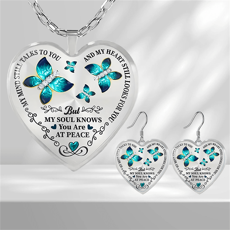 Emerald Butterfly Heart Glass Pendant Earrings Graduation Party Gift
