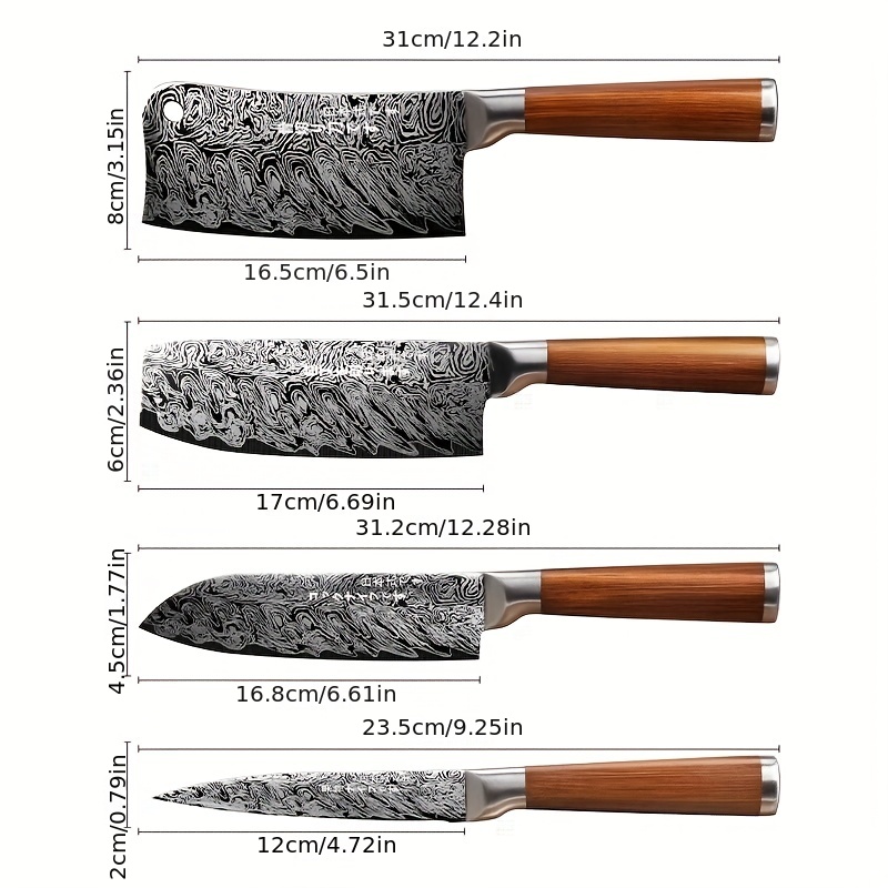 Kitchen Knives 4-piece Set, Sharp Kitchen Knife, Damascus Pattern Fruit  Knife, Small Meat Knife, Boning Knife, Portable For Home And Outdoor Cooking