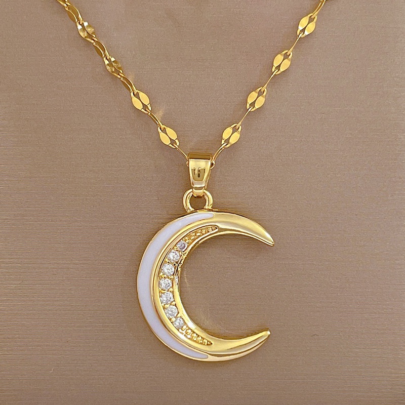 Image of Stainless Steel Chain Oil-drop Moonlight Light Luxury Elegant Full-drill Necklace For Women, Internet-famous Versatile Clavicle Chain
