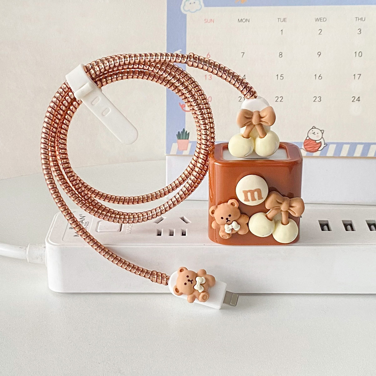 

New Arrival! 5-in-1 Set With 3d Butterfly And Brown Bear Silicone Charger Protection Covers And Data Cable Protector Rope, Compatible With Apple 18w/20w Quick Charger And Iphone 11/12/13/14 Pro Max