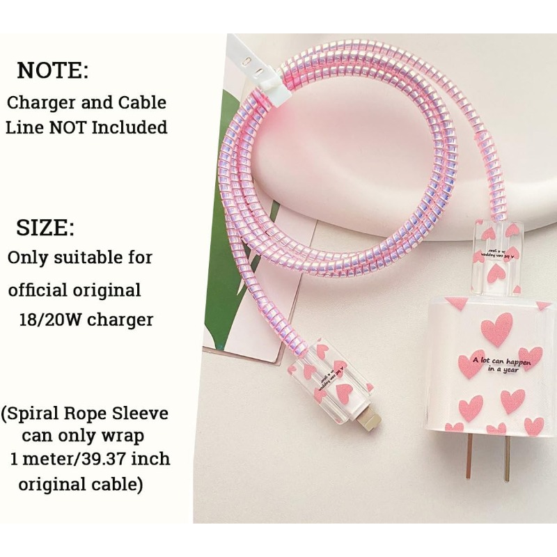 Cable Protector For IPhone Charger Protector Cute Pink Heart Design,Charger  Cover Cord Protector Compatible With 18W/20W IPhone Charger (Pink)