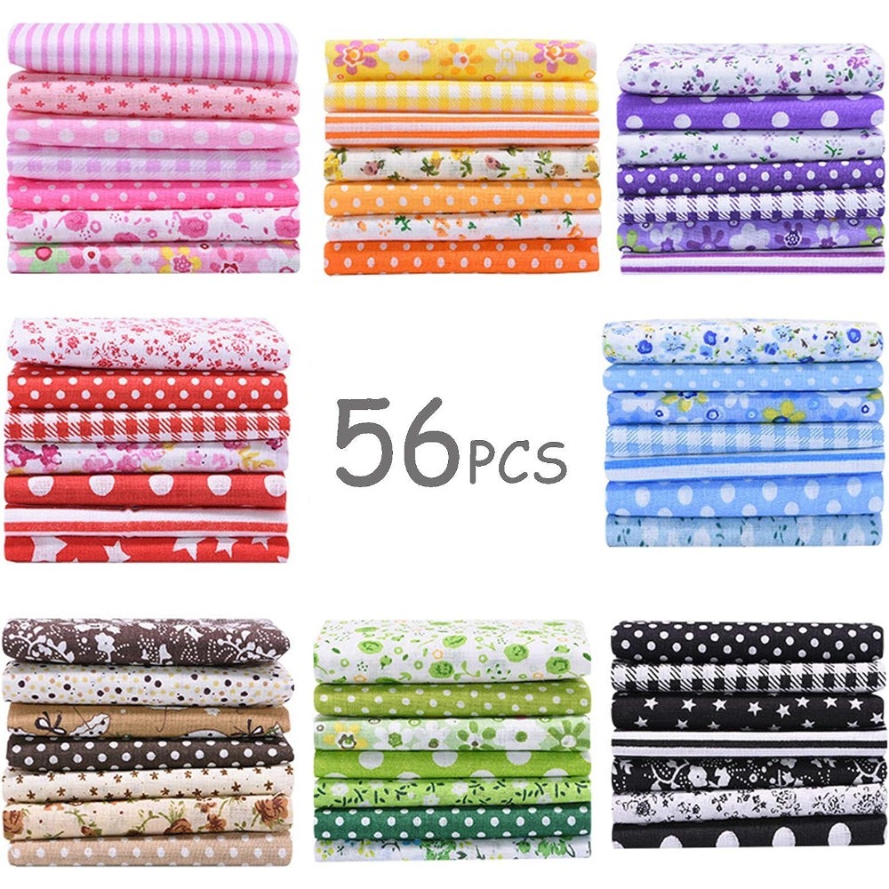 HDST-HOME 56pcs 10x10 Quilting Cotton Fabric Squares Sheets Pre-Cut Multi-Color No Repeat Design Printed Floral Craft Fabric for DIY Sewing Scrapbooking