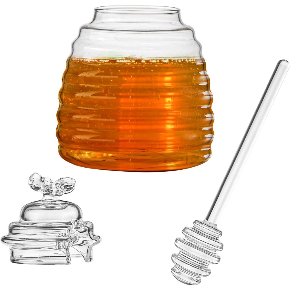 Tarro de miel con recipiente y tapa, lindo recipiente de miel para  almacenar miel y jarabe, recipientes de miel de vidrio para el hogar y la  cocina