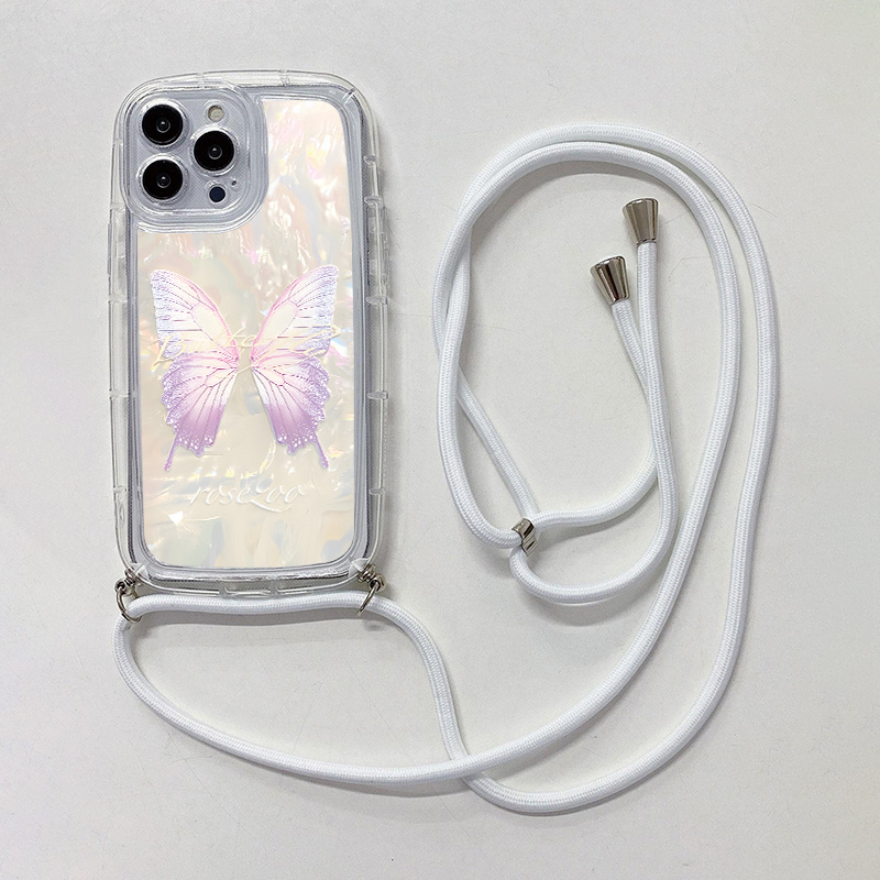 

Lanyard Silicone Case Butterflies Graphic Phone Case With Lanyard For Iphone 11 14 13 12 Pro Max Xr Xs 7 8 6 Plus Mini Cfc Pattern Luxury Matte Original Shockproof Cord Rope Necklace Strap Soft Cover