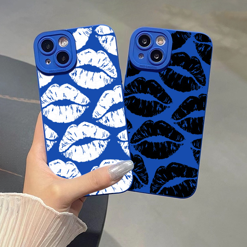 

2pcs Lips Graphic Silicone Phone Case For 11 14 13 12 Pro Max Xr Xs 7 8 6 Plus Mini Luxury Matte Original Blue Shockproof Soft Cover Cases