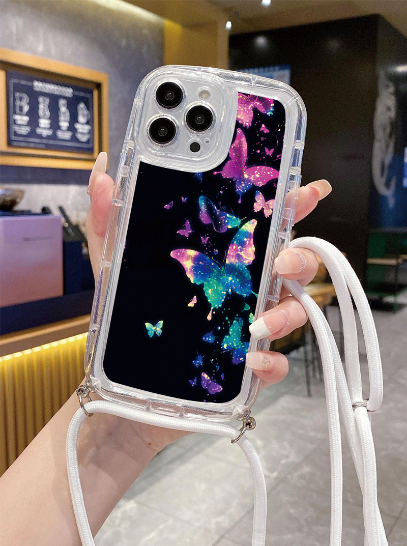 iPhone Cute Phone Cases For iPhone 12 Pro Max Mini 11 Pro Max X XS Max XR 7  8 Plus SE 2020 Fluorescence Lanyard Pattern