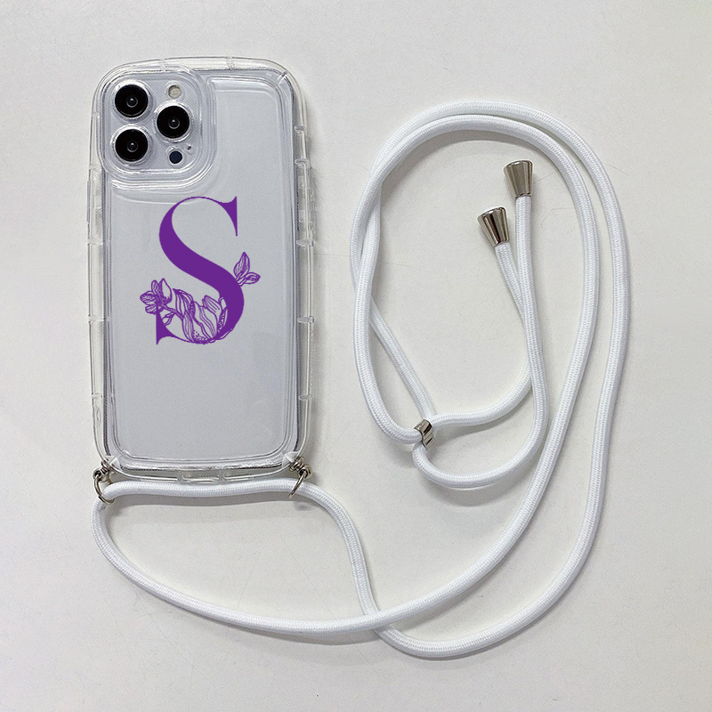 

Lanyard Silicone Case Letter S & Flower Graphic Phone Case With Lanyard For Iphone 11 14 13 12 Pro Max Xr Xs 7 8 6 Plus Mini Pattern Luxury Matte Original Shockproof Cord Rope Necklace Strap Soft